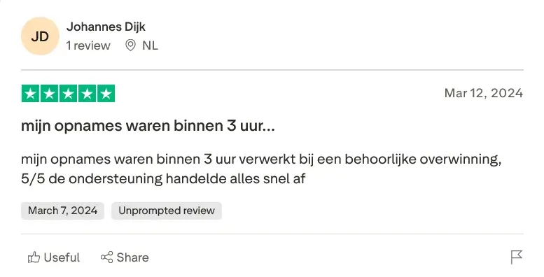Paradise Play review: snelle opname en goede klantenservice.